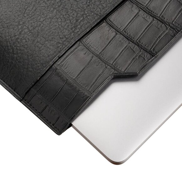 Slim Alligator Leather Laptop Sleeve – Classic Look - Black Color - Picture 4 of 5
